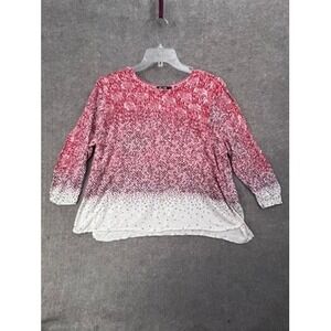 NIC+ZOE Womens XL Red White Dot Print 3/4 Sleeve Knit Top Blouse Artsy artw